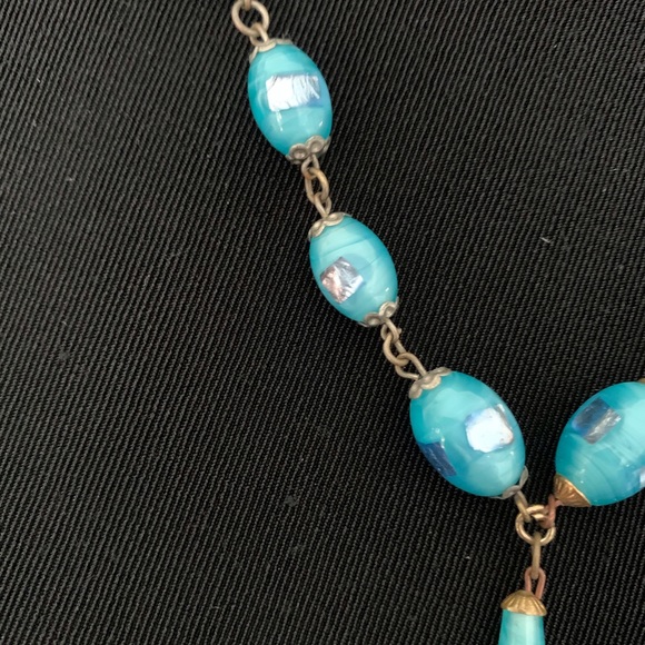 VINTAGE CZECH FOILED BEADED NECKLACE - Picture 4 of 10